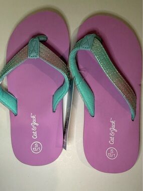 Cat & Jack Pink and Teal Glitter Strap Girls' Flip Flops